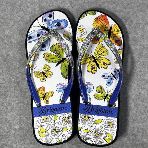Brighton Breeze Sandals Womens Size 7 Butterfly Floral Platform Flip Flops Wedge - Picture 13 of 14